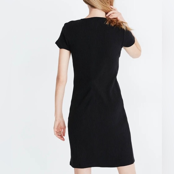 Madewell Bodycon Black Ribbed Dress with Buttons - Picture 2 of 8